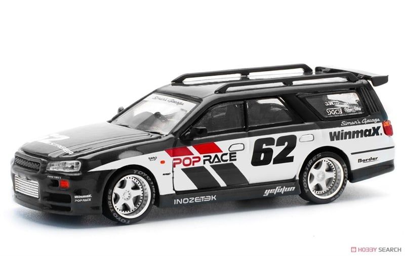  Mô hình xe ô tô Nissan Stagea R34 simon's garage #62 - black tỉ lệ 1:64 Poprace PR640211 