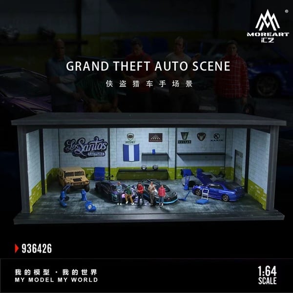  Hộp trưng bày mô phỏng Garage Grand Theft Auto game GTA có đèn kích thước 20cm x 30cm x 11cm tỉ lệ 1:64 MoreArt MO936426 