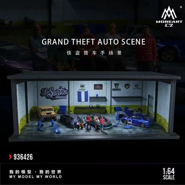  Hộp trưng bày mô phỏng Garage Grand Theft Auto game GTA có đèn kích thước 20cm x 30cm x 11cm tỉ lệ 1:64 MoreArt MO936426 