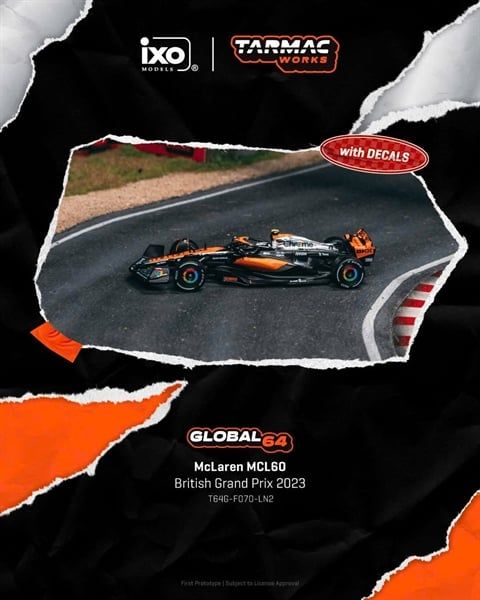  Mô hình xe McLaren MCL60 British Grand Prix 2023 Lando Norris tỉ lệ 1:64 Tarmac T64G-F070-LN2 
