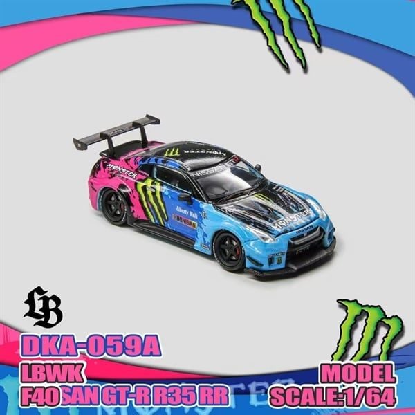  Mô hình xe Nissan GTR R35 LBWK Monster Energy Hooniban open hood tỉ lệ 1:64 Demon King DKA-059 