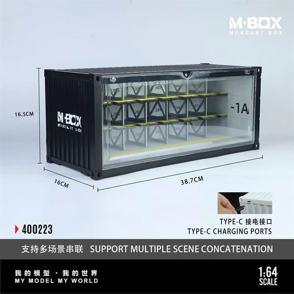  Hộp trưng bày container mô phỏng garage 3 tầng Parking Garage Scene kích thước 38.7cm x 16cm x 16.5cm tỉ lệ 1:64 Moreart box MBox MB400223 