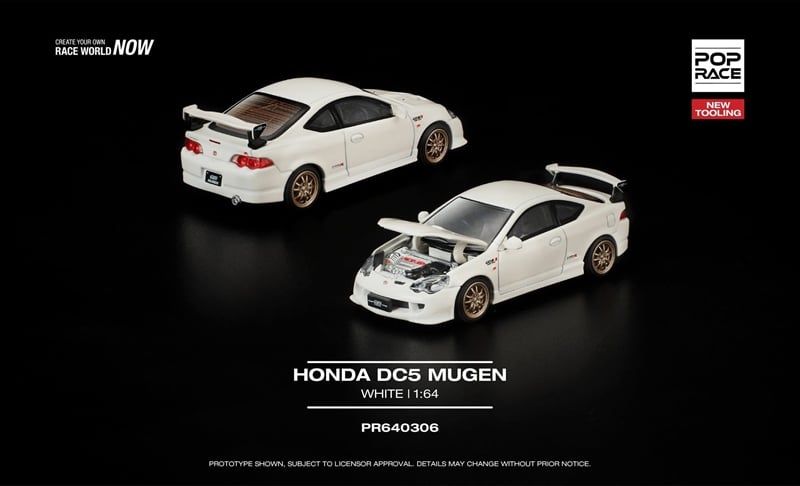  Mô hình xe Honda DC5 Mugen White New Tooling tỉ lệ 1:64 PopRace PR640306 