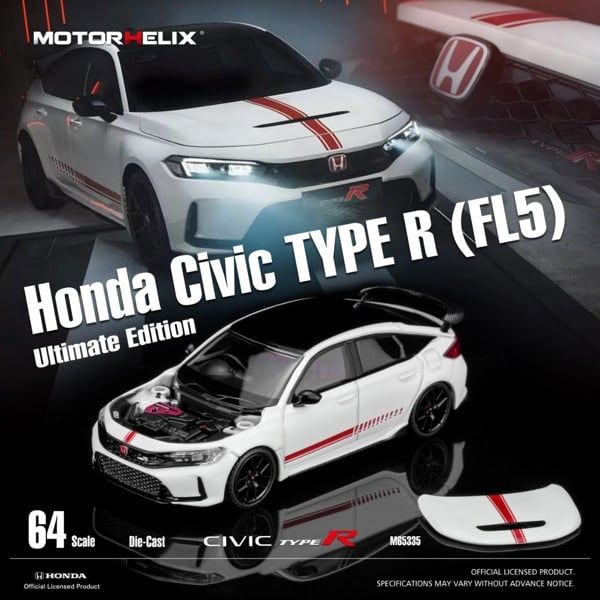  Mô hình xe Honda Civic TYPE R (FL5) Uitimate Edition White tỉ lệ 1:64 Motorhelix M65335 