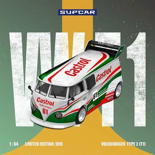  Mô hình xe Volkswagen T1 Castrol 61 Livery Simulated Alloy Car Model tỉ lệ 1:64 Supcar SC SC642951 