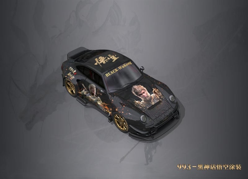  Mô hình xe Porsche 993 RWB Rauh Welt custom Black myth wukong limited 999pcs tỉ lệ 1:64 DCM model OT64545 