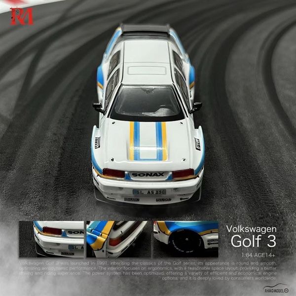  Mô hình xe Volkwagen Golf MK 3 white racing tỉ lệ 1:64 Rhino model OT64491 