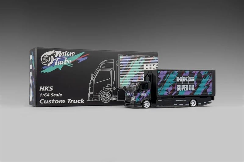  Mô hình xe tải kéo thùng - chở xe H300 Custom truck HKS Livery black mở được thùng tỉ lệ 1:64 Micro Turbo MT6404B7 