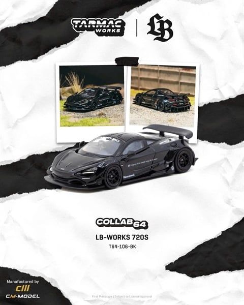  Mô hình xe Mclaren 720s LB-WORKS black tỉ lệ 1:64 Tarmac Works x CM model T64-106-BK 