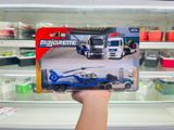  Mô hình xe city transporter Mercedes Benz Actros blue with helicopter 18.8cm tỉ lệ 1:64 Majorette 8503003000 