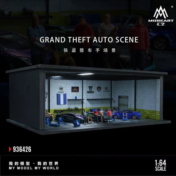  Hộp trưng bày mô phỏng Garage Grand Theft Auto game GTA có đèn kích thước 20cm x 30cm x 11cm tỉ lệ 1:64 MoreArt MO936426 