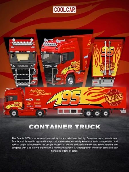  Mô hình xe tải container thùng Scania Container Truck Lightning McQueen Paint Job tỉ lệ 1:64 CoolcarCC644029 