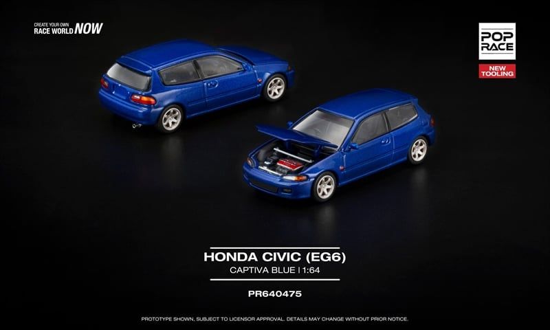  Mô hình xe HONDA CIVIC (EG6) CAPTIVA BLUE tỉ lệ 1:64 Poprace PR640475 