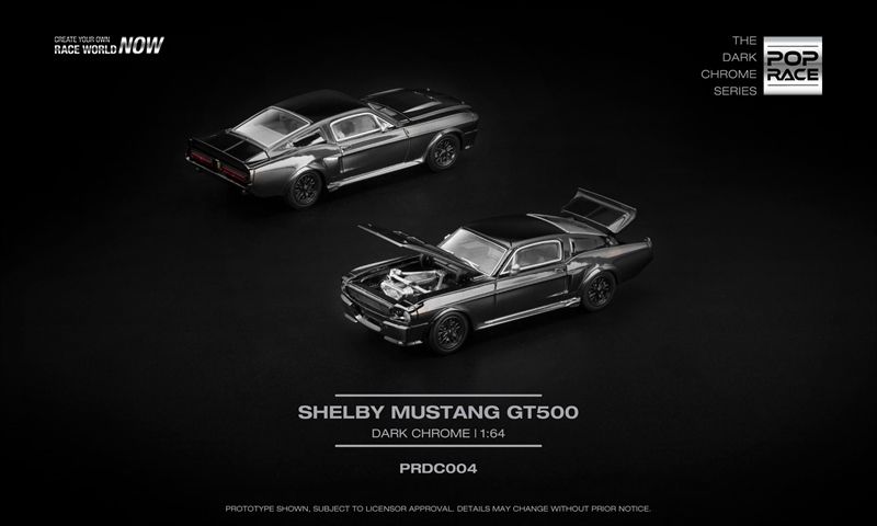  Mô hình xe ô tô Ford Mustang shelby GT500 dark chrome series mở được capo tỉ lệ 1:64 Poprace PRDC004 