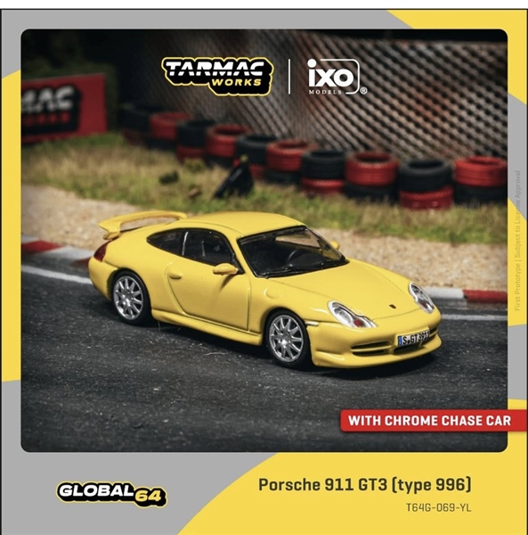  Mô hình xe ô tô Porsche 911 GT3 (type 996), Yellow tỉ lệ 1:64 Tarmac Works T64G-069-YL 