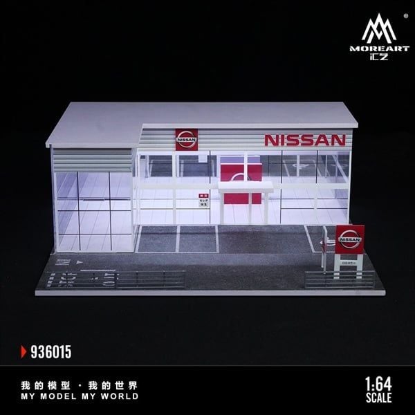  Hộp trưng bày mô phỏng showroom Nissan store có đèn kích thước 30cm x 15cm x 10cmtỉ lệ 1:64 MoreArt MO936015 