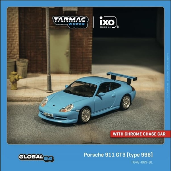  Mô hình xe Porsche 911 GT3 (type 996) Light Blue tỉ lệ 1:64 Tarmac Works T64G-069-BL 