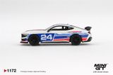  Mô hình xe Ford Mustang Dark Horse #24 Ford Performance Racing School bản card tỉ lệ 1:64 MiniGT MGT01172 