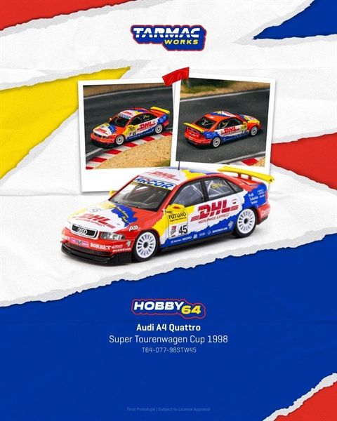  Mô hình xe Audi A4 Quattro, Super Tourenwagen Cup 1998, Frank Biela tỉ lệ 1:64 Tarmac T64-077-98STW45 