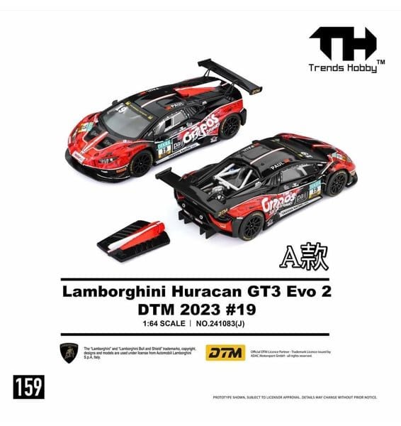  Mô hình xe Lamborghini Huracan GT3 Evo 2 DTM 2023 #19 tỉ lệ 1:64 Trends Hobby 241083J 