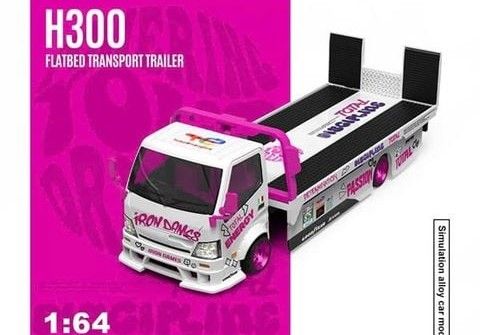  Mô hình xe tải thớt trượtH300 Flatbed Transport Trailer Iron Maiden White & Pink Paint Scheme tỉ lệ 1:64 Coolcar CC647230 