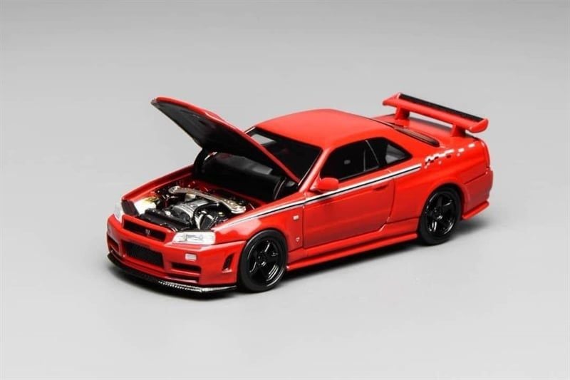  Mô hình xe ô tô Nissan GTR R34 Nismo custom red tỉ lệ 1:64 Motorhelix M63420 