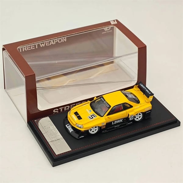  Mô hình xe NISSAN GT-R ER34 #5 LBWK Yellow tỉ lệ 1:64 Street Weapon OT64479 
