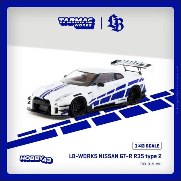  Mô hình xe Nissan GT-R R35 LB-WORKS type 2 White tỉ lệ 1:64 Tarmac Works T43-019-WH 