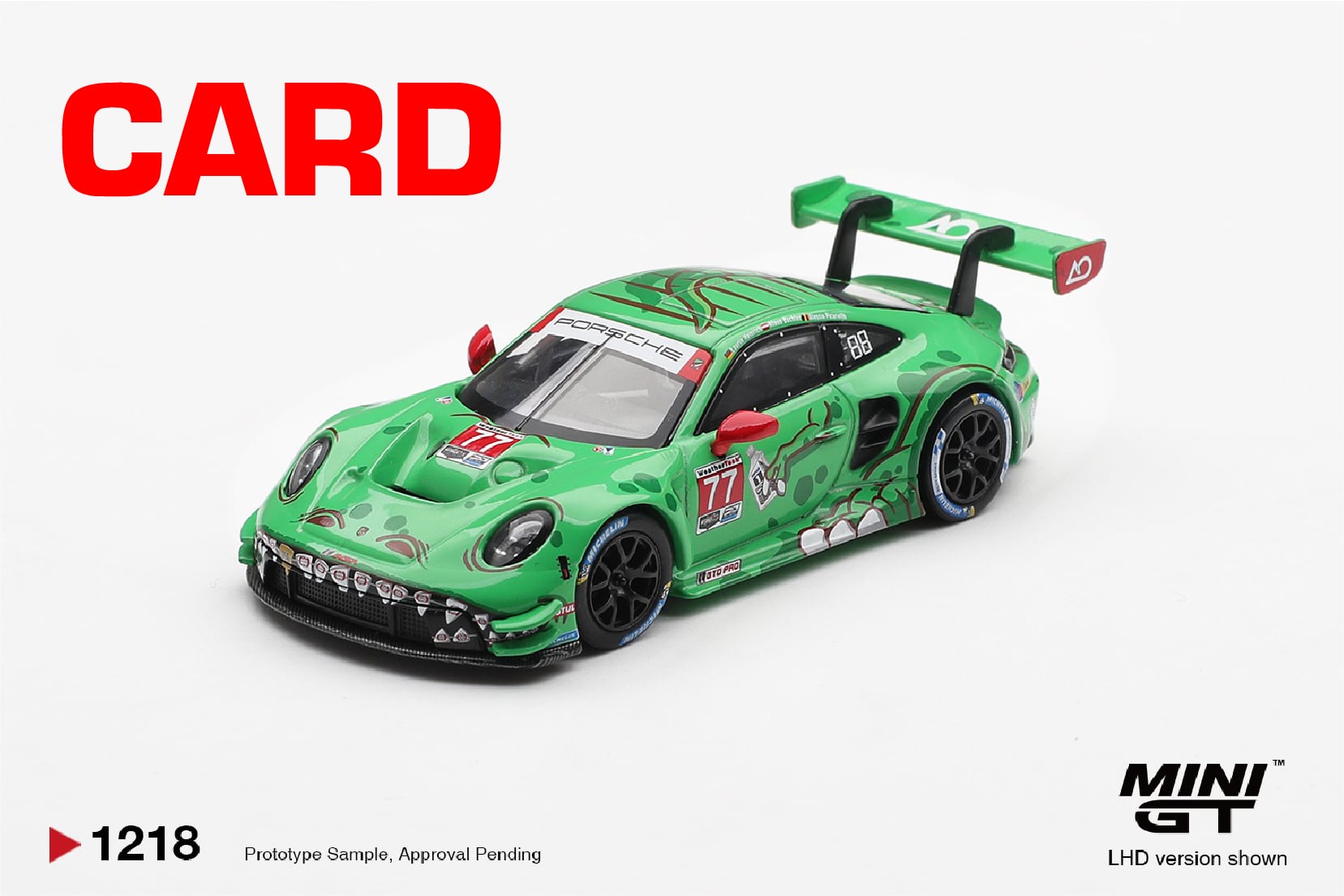  Mô hình xe Porsche 911 GT3 R (992) #77 AO Racing 2025 IMSA Sebring 12 Hrs Class Winner bản card tỉ lệ 1:64 MiniGT MGT01218 