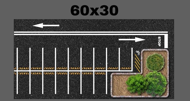  Phụ kiện thảm sa bàn chống trượt mô phỏng diorama bãi đỗ xe/ Parking lot có cây kích thước 60x30cm tỉ lệ 1:64 Autono1 PT015 