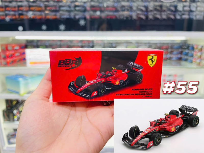  Mô hình xe Ferrari SF23 #55 C. Sainz 2023 Monaco GP tỉ lệ 1:64 BBR BBRFER64023 