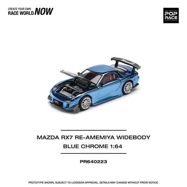  Mô hình xe Mazda RX7 RE-AMEMIYA Widebody - Blue Chrome tỉ lệ 1:64 Poprace PR640223 