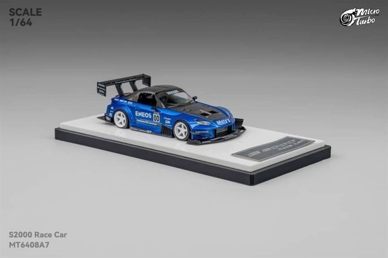  Mô hình xe Honda S2000 Race car Transparent Blue Eneos mở được capo tỉ lệ 1:64 MicroTurbo MT6408A7 