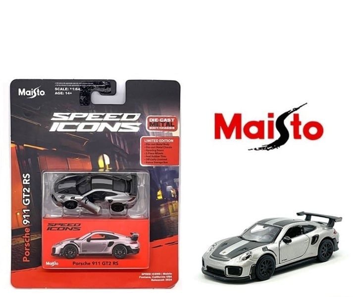  Mô hình xe Porsche 911 GT2 RS Silver - Speed Icon bản card tỉ lệ 1:64 Maisto 15707 