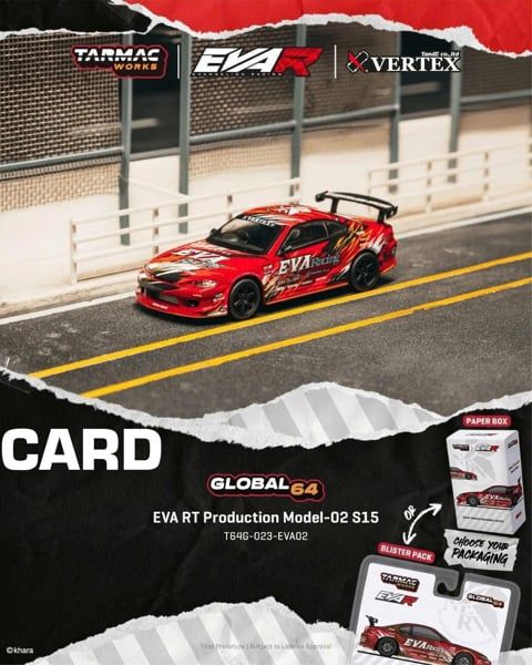  Mô hình xe EVA RT PRODUCTION MODEL-02 S15 bản card tỉ lệ 1:64 Tarmac Works T64G-023-EVA02-B 