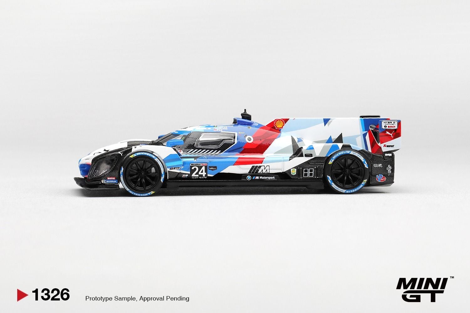  Mô hình xe BMW M Hybrid V8 GTP #24 BMW M Team RLL 2024 IMSA Daytona 24 Hrs bản card tỉ lệ 1:64 MiniGT MGT01326 