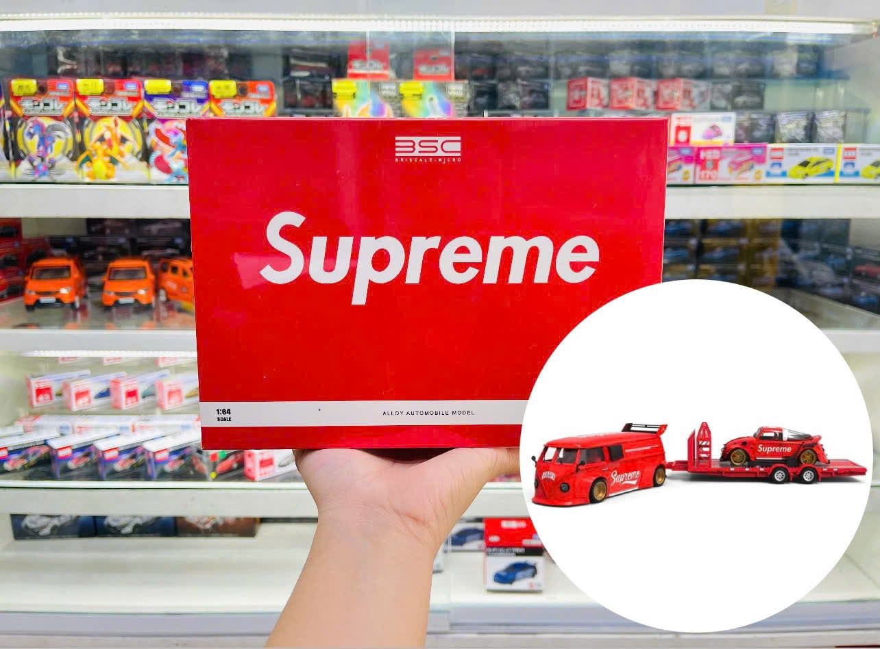  Mô hình xe Trailer Set: Supreme Volkswagen T1 VAN + Trailer + RWB Beetle Convertible BSC 1:64 