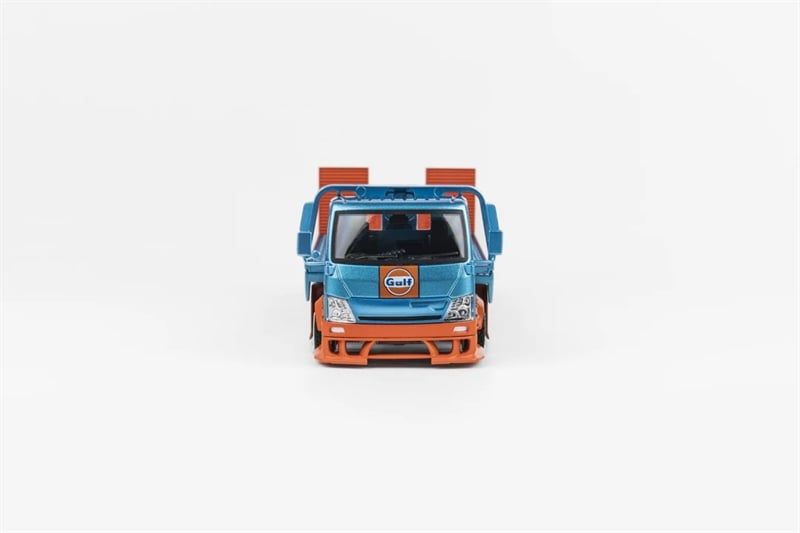  Mô hình xe tải sàn trượt - chở xe H300 Custom truck Gulf Blue/Orange tỉ lệ 1:64 Micro Turbo MT6405A7 