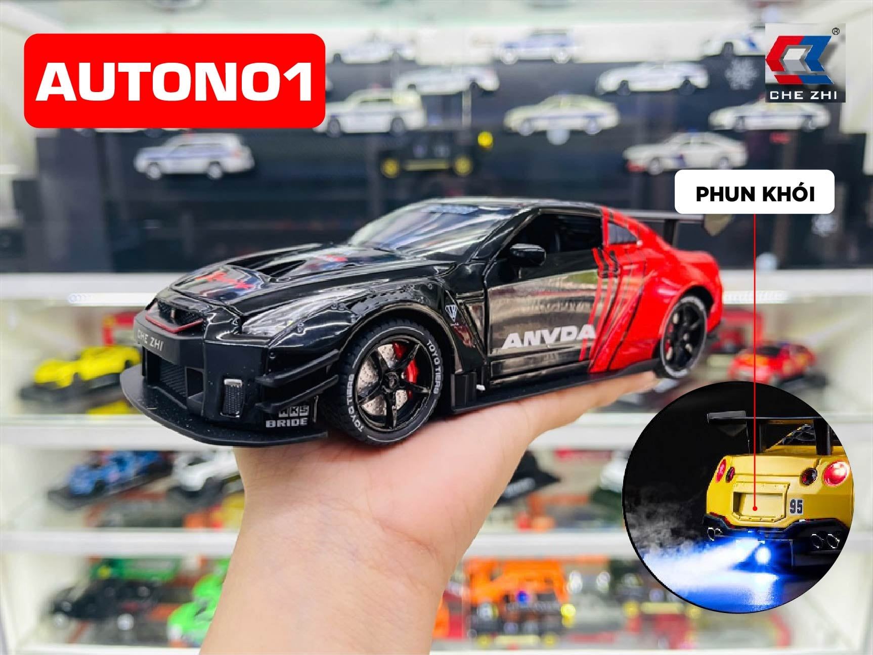 Mô hình xe Nissan GTR R35 Racing full open - phun khói - có đèn
