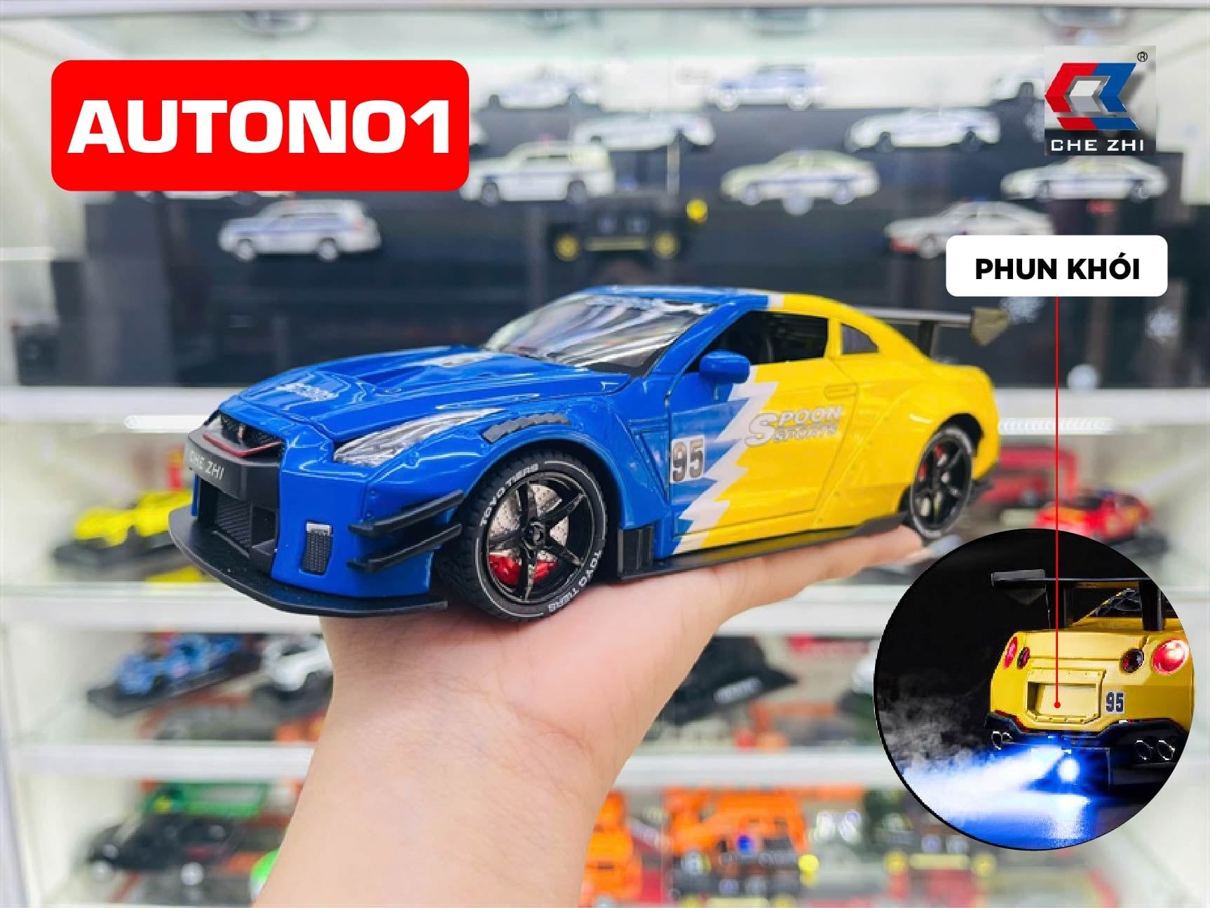 Mô hình xe Nissan GTR R35 Racing full open - phun khói - có đèn - âm t ...