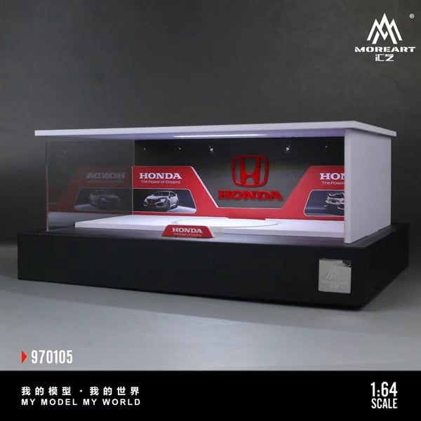  Hộp trưng bày mô phỏng diorama showroom Honda có đế xoay - đèn - mica kích thước 33,7cm x 23,7cm x 14,5cm tỉ lệ 1:64 MoreArt MO970105 