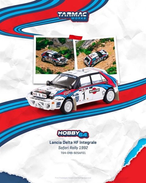  Mô hình xe ancia Delta HF Integrale Safari Rally 1992 Juha Kankkunen /Juha Piironen tỉ lệ 1:64 Tarmac Works T64-049-92SAF01 