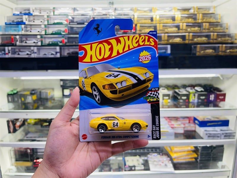  Mô hình xe Ferrari 365 GTB4 Competizione Yellow Hotwheels kim loại có bản quyền chính hãng tỉ lệ 1:64 C4982-FE 