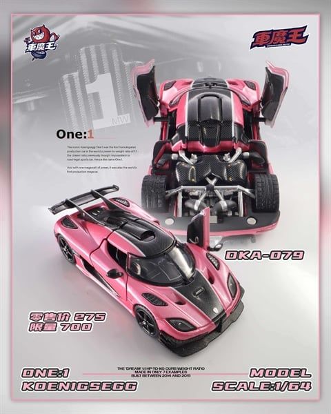  Mô hình xe Koenigsegg One:1 Candy Pink 2026 Shenzhen Jiuzhou Automotive Eco - Expo tỉ lệ 1:64 Demon King Auto DKA-079 