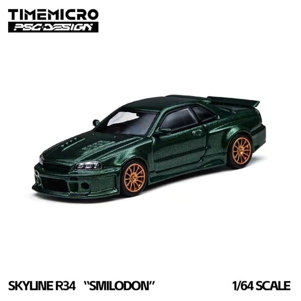  Mô hình xe Nissan R34 “Smilodon” Dark Green tỉ lệ 1:64 TimeMicro × PSC DESIGN TM648406 