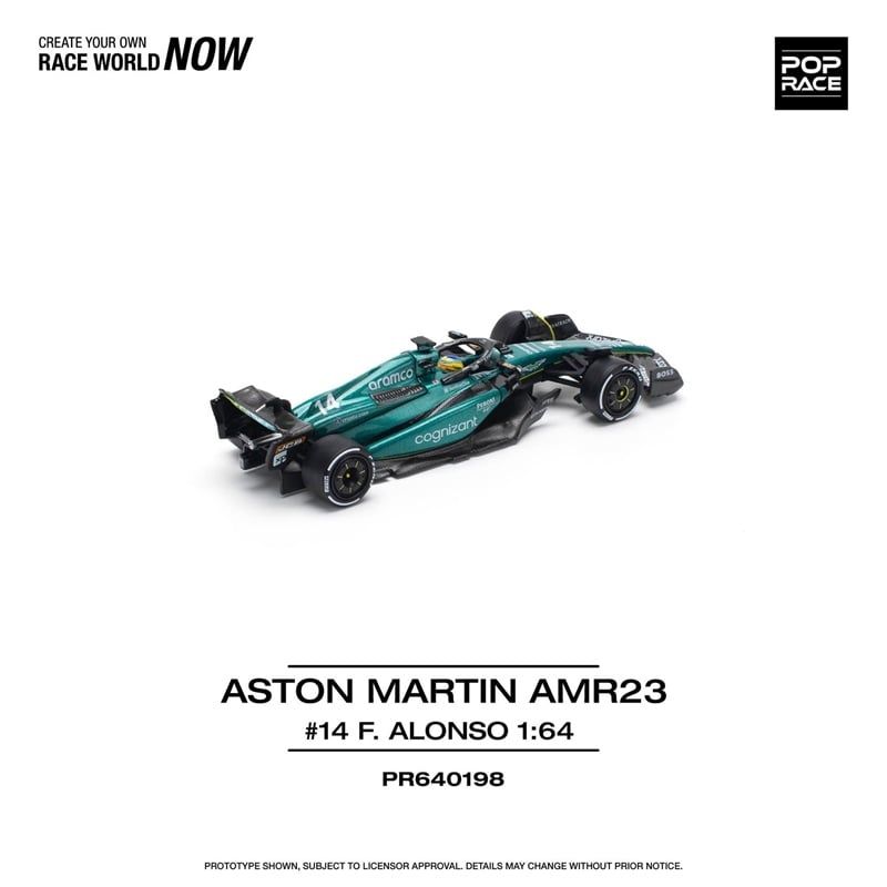  Mô hình xe Aston Martin AMR23 F1 NO.14 F.ALONSO tỉ lệ 1:64 Pop Race PR640198 