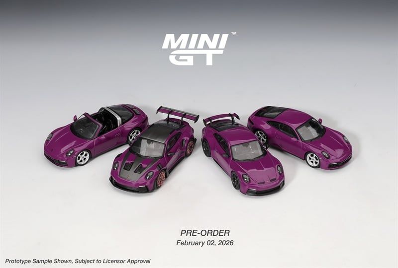  Set mô hình xe Porsche 911 (992.1) Rubystone Red tỉ lệ 1:64 MiniGT MGTS0021 