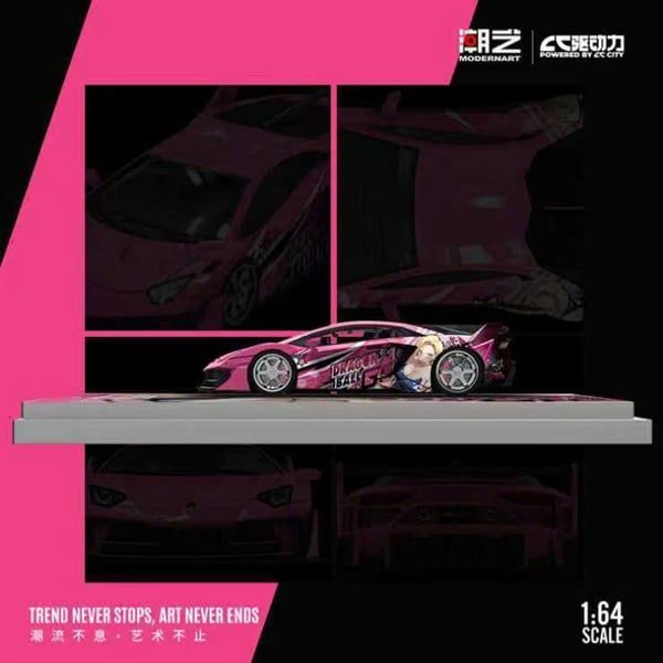  Mô hình xe ô tô Lamborghini Aventador GT EVO pink custom Dragon Ball Android 18 limited 999pcs tỉ lệ 1:64 Modern Art & CC MD643829 