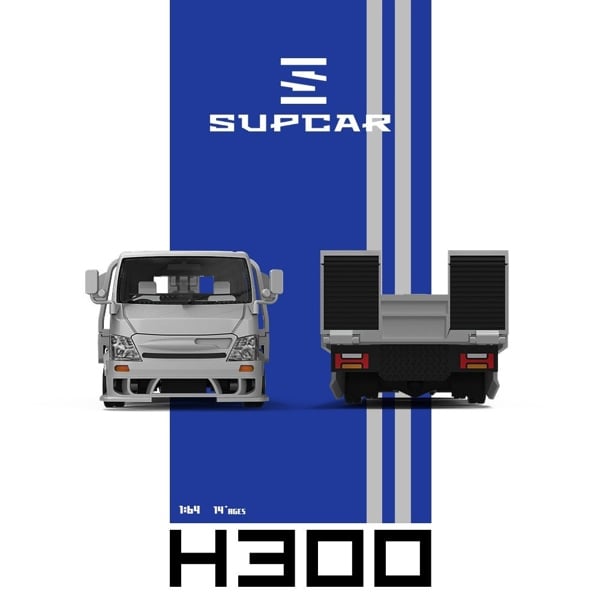  Mô hình xe H300 Flatbed Transport Trailer - Silver-Blue Stripe tỉ lệ 1:64 SUPCAR SC647238 
