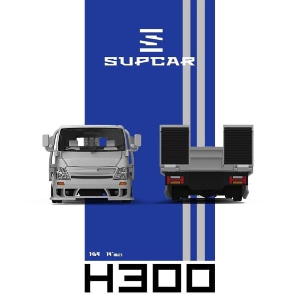  Mô hình xe H300 Flatbed Transport Trailer - Silver-Blue Stripe tỉ lệ 1:64 SUPCAR SC647238 
